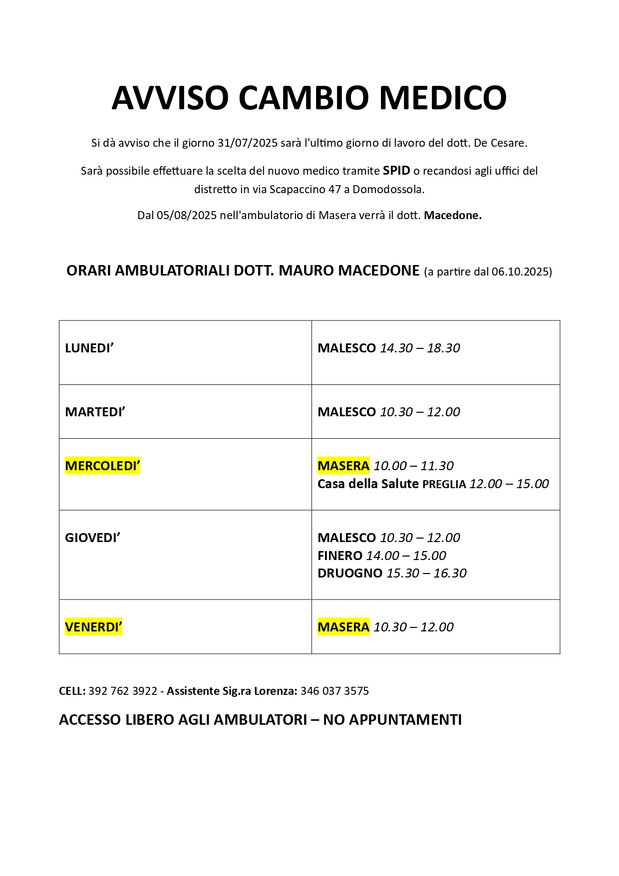 Orari medico